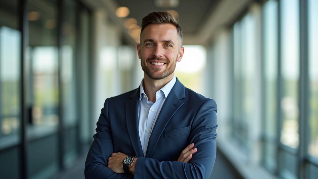 Confident professional in modern workspace exemplifying assertive communication
